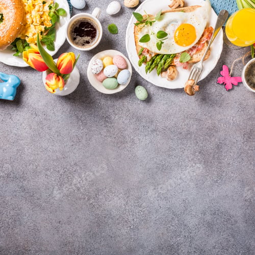 Preview: Easter holiday breakfast flat lay