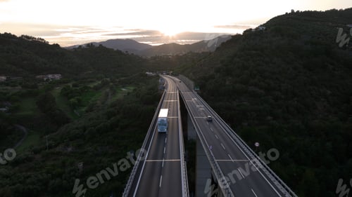 Preview: Aerial view on highway bridge in the Italian mountains
