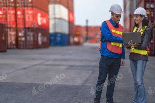 Preview: logistics workers people working to operation on site containers yard.