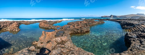 Preview: Panoramic view of the Las Salinas de Agaete natural pools in Puerto de Las Nieves in Gran Canaria