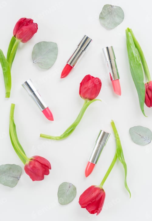 Preview: Colorful make up flat lay scene