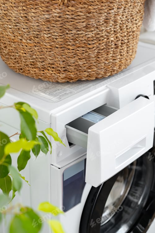 Preview: Laundry basket on washing machine in a laundry room