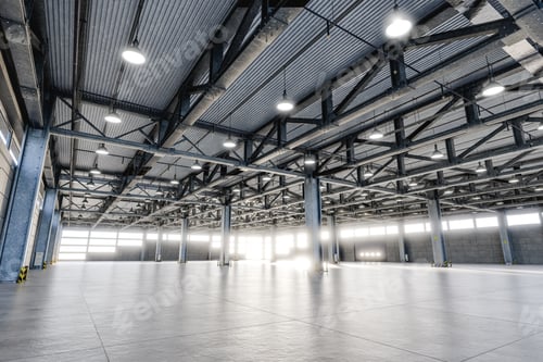 Preview: 3D illustration. Interior of an empty warehouse.