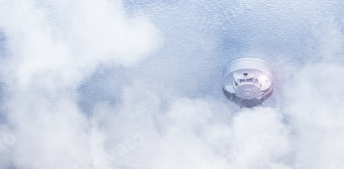 Preview: Smoke, fire detector. Fire protection, with smoke in the foreground.