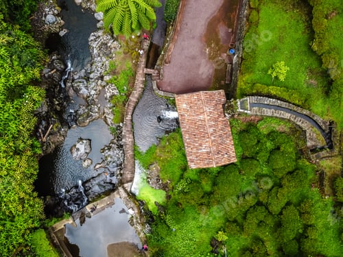 Preview: Drone view of Ribeira dos Caldeiroes Natural Park in Azores