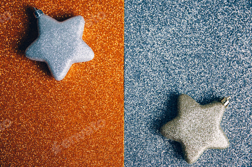 Preview: Festive glitter background for holidays with stars, presents and globes