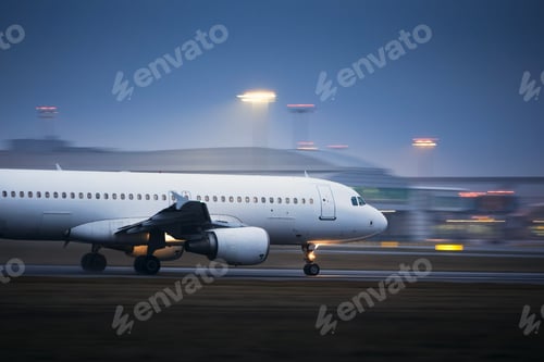 Preview: Airplane during take off on airport runway