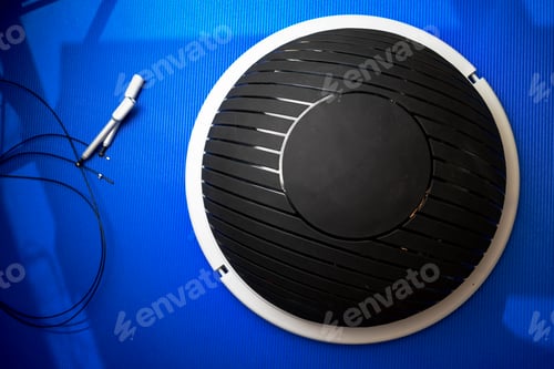 Preview: Bosu modern gym ball on blue mat top view