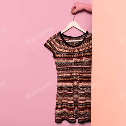 Preview: Stylish clothes. Knitted dress ornament print. wardrobe ideas tr