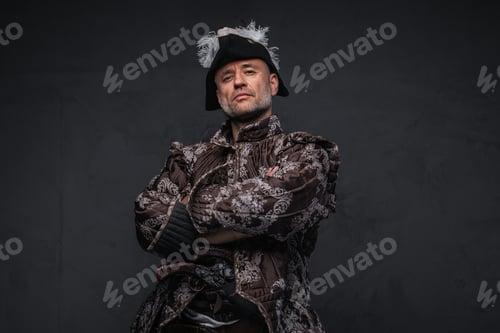 Preview: Seasoned pirate with a grey beard dressed in a brown pirate vest