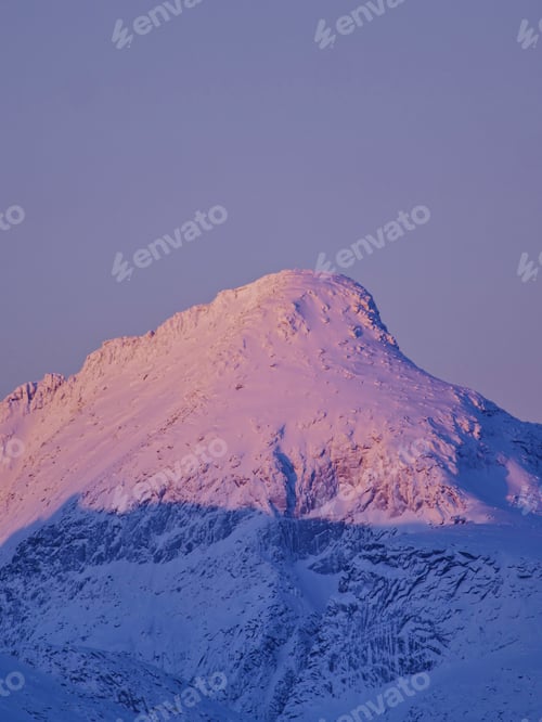 Preview: snow covered mountain landscape during sunset, vibrant colours