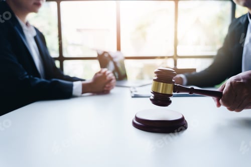 Preview: Consultation of Businesswoman and Male lawyer or judge counselor having team meeting with clien