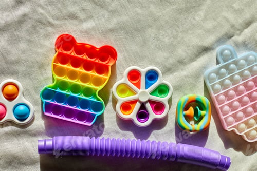 Preview: Top view of trend colorful push pop it bubble sensory fidget toys of different shapes