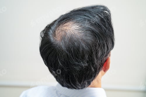 Preview: Bald in the middle head and begin no loss hair glabrous of mature Asian business smart active