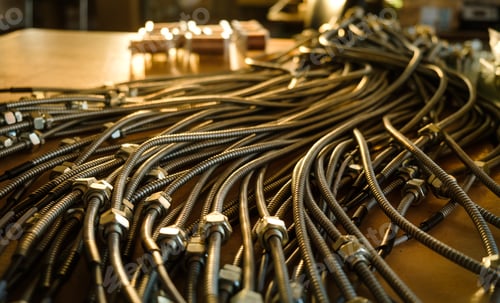 Preview: Huge bunch of metal flexible shield tubes with nuts