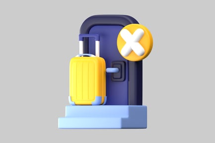 Preview: Canceled trip with suitcase and door