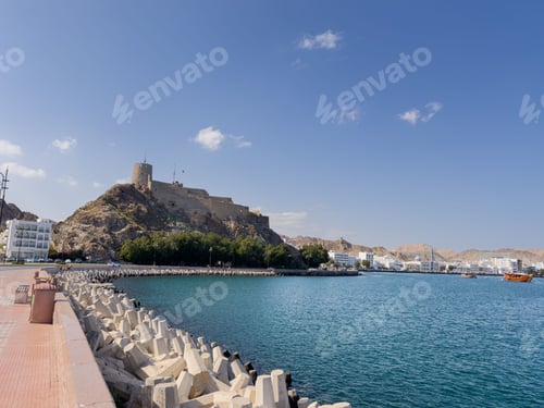 Preview: Coastal scene with a fortress on a hill