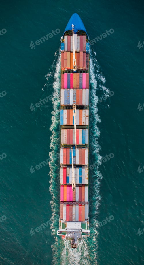 Preview: Aerial view of cargo container ship in the sea