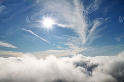 Preview: Blue sky sky with clouds and sun. Natural background concept