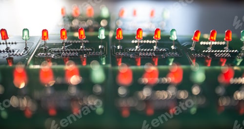 Preview: Close-up of a panel with red and green light bulbs