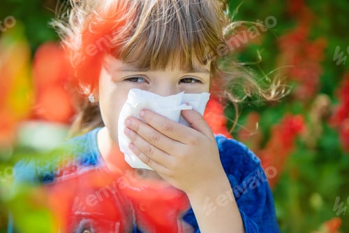 Preview: Seasonal allergy in a child. Coryza. Selective focus.