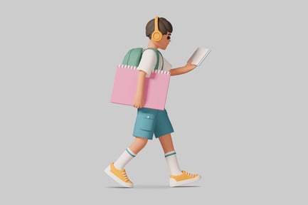 Preview: Young boy with backpack and spiral notebook