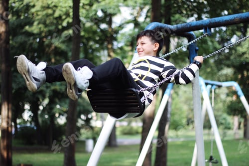 Preview: A boy on a swing in the park.
