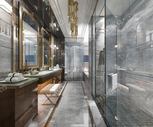 Preview: 3d rendering modern bathroom with luxury tile decor