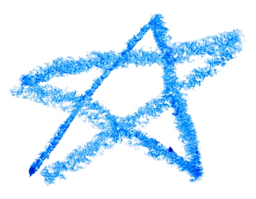 Preview: Hand drawn blue five pointed star, simple children's crayon illustration isolated