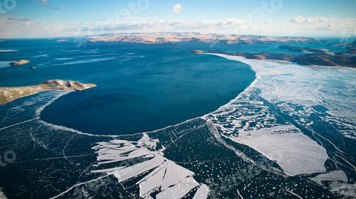 Preview: Lake Baikal in December. View of the freezing Muhur Bay from the air.