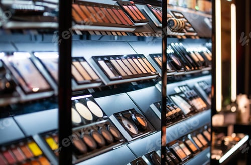 Preview: Set of cosmetics on shelves in beauty store