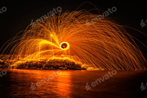 Preview: Fire dancers Swing fire dancing show fire show on the beach dance man juggling with fire