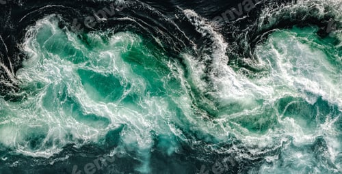 Preview: Blue waves of water of the river and the sea meet each other during high tide and low tide.