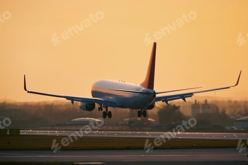 Preview: Airplane approaching for landing on airport runway