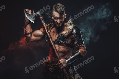 Preview: Savage nordic fighter in light armour with huge axe