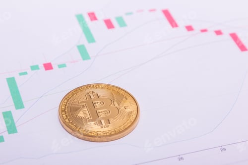 Preview: Bitcoin btc crypto currency coin over a trading chart