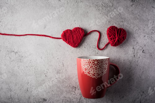 Preview: Red cup with heart, valentine’s day concept