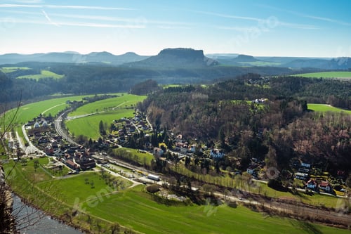 Preview: View from the bastei viewpoint of the Elbe river - beautiful landscape scenery of Sandstone