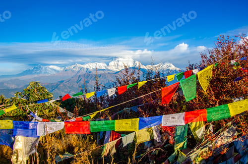 Preview: Prayer Flags Flying in the Mountains on Sunny Day