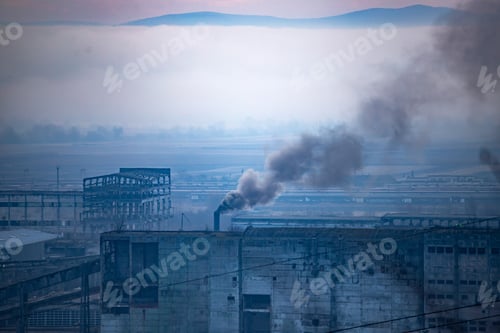 Preview: Factory in winter fog, dirty pollution city