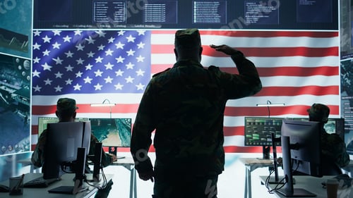 Preview: Military Personnel in Front of United States Flag