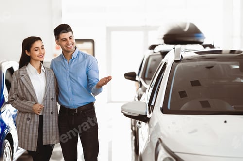 Preview: Young Couple Hugging Standing Near New Auto