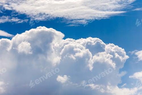 Preview: Blue sky with puffy cloud formations, natural background