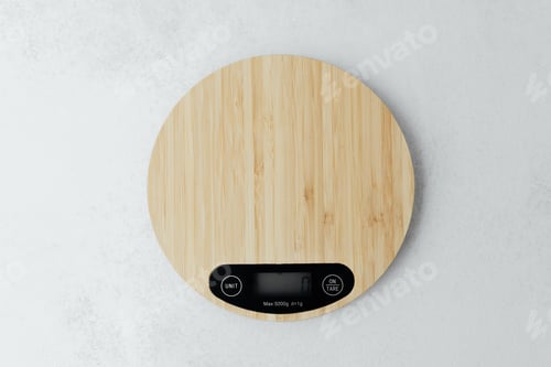 Preview: Electronic kitchen scale with bamboo surface on white background