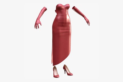 Preview: Elegant Crimson Evening Gown with Gloves and Heels