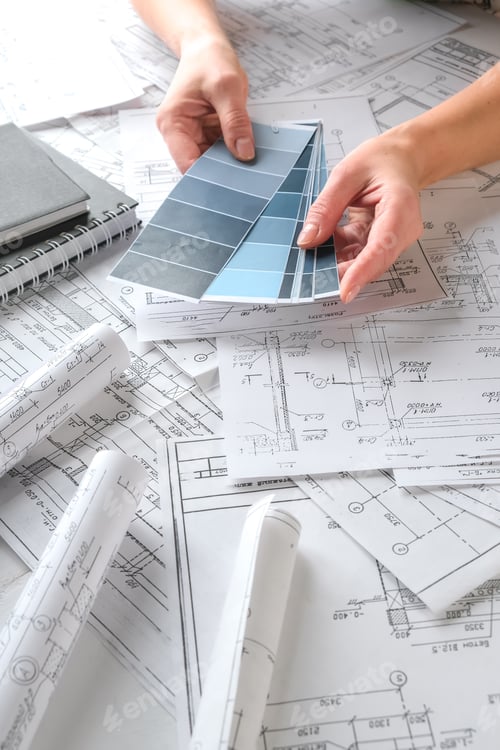 Preview: Architects concept, engineer architect designer freelance work on start-up project drawing, construc