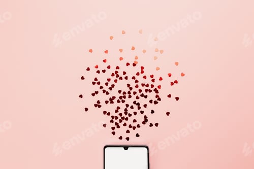 Preview: Valentine card with empty phone screen and glitters