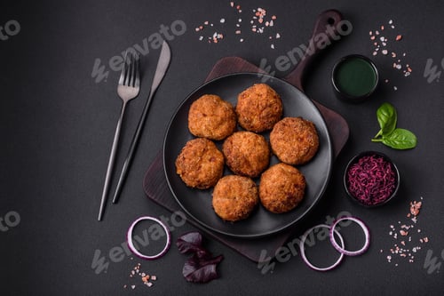 Preview: Delicious fresh meat or vegetable cutlets with spices and herbs
