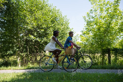 Preview: Young multiethnic couple having a bike ride in nature