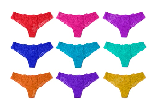 Preview: Beautiful women's panties in different colors on white background, set